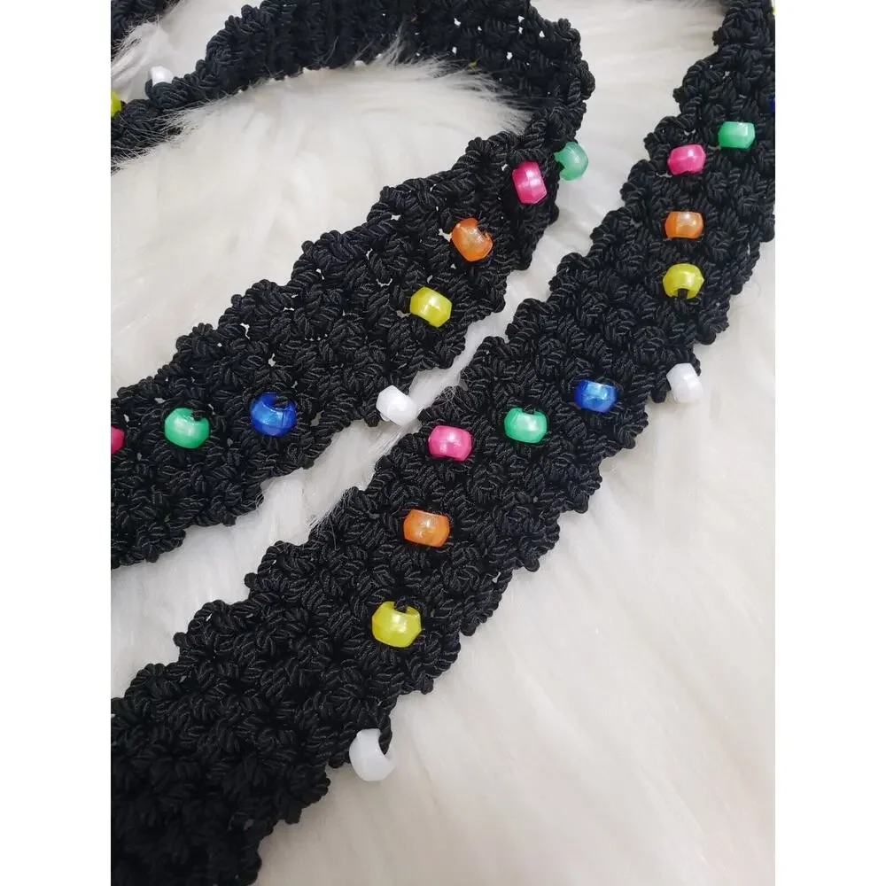 Vintage 80s Statement Belt Art‎ Teacher Emo Black Rainbow Beaded Punk 90s y2k